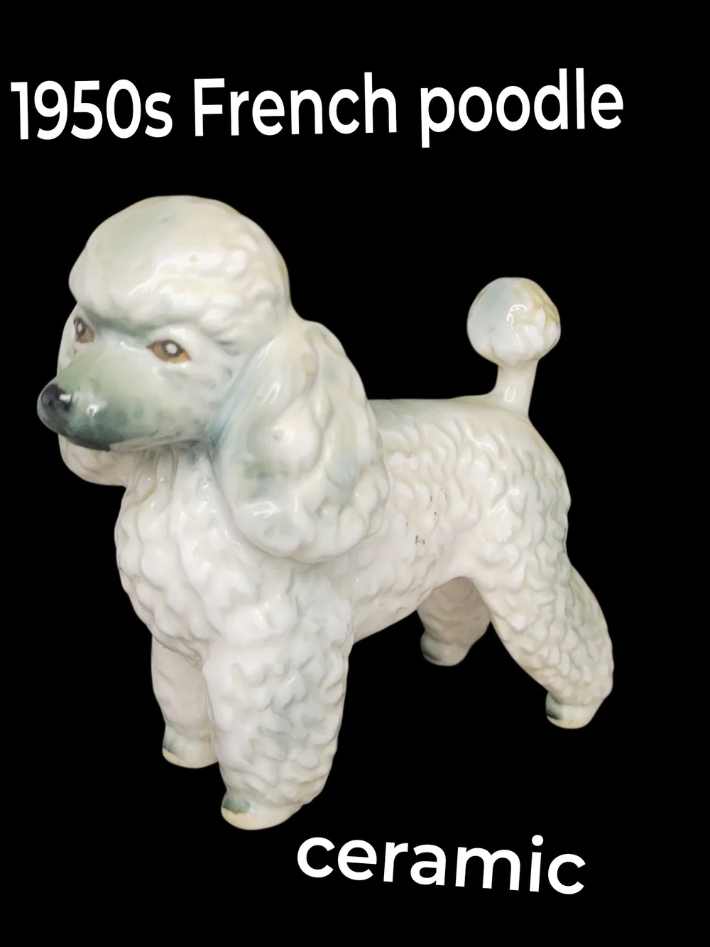 Vintage 1950s Ceramic French Poodle Figurine - White with Light Grey Accents